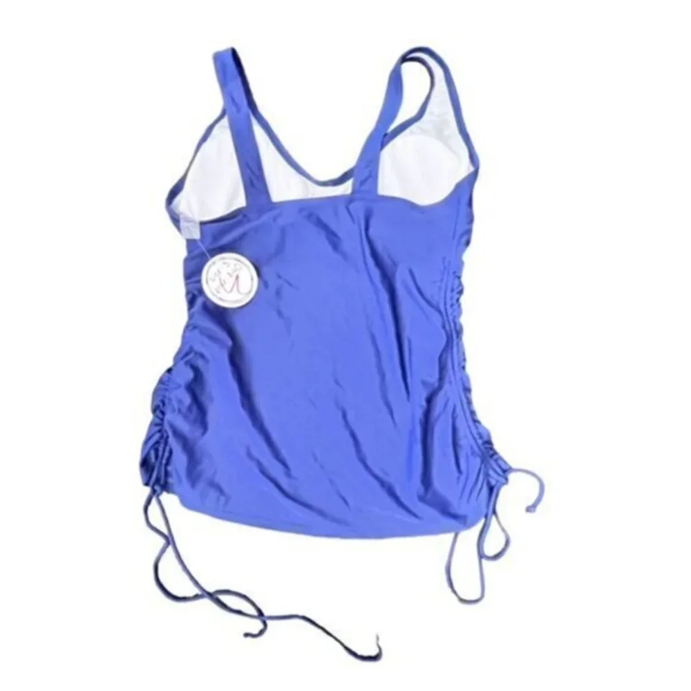 Blue Tankini Top Size Small Pool Beach Blue Line Boutique Drawstring Sides NWT‎